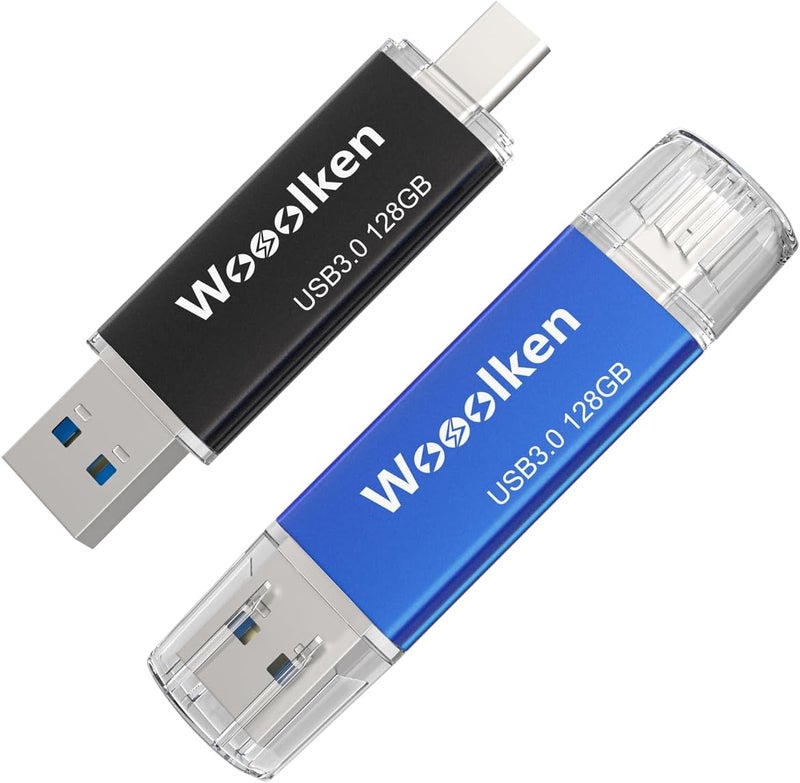Wooolken USB C Flash Drive 128GB 2 Pack, USB 3.0 Dual Drive Type-C Thumb Drive OTG USB Compatible with iPhone 16/15, Android Smartphone/Tablets/Computers - Image 1
